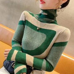 Color Block Turtleneck Sweater