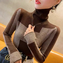 Patchwork Turtleneck Knit Sweater