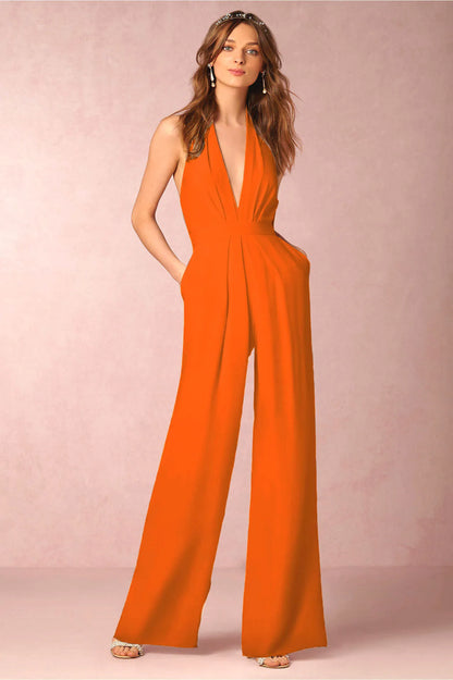 Deep V Halter Backless Jumpsuit