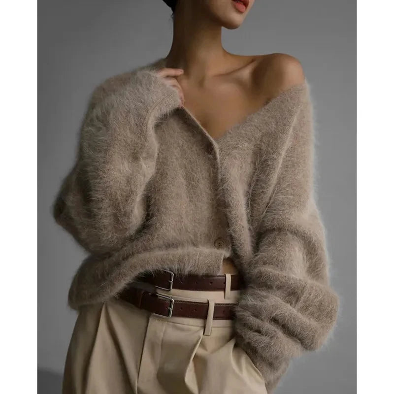 Imitation Mink Fur Knit Cardigan