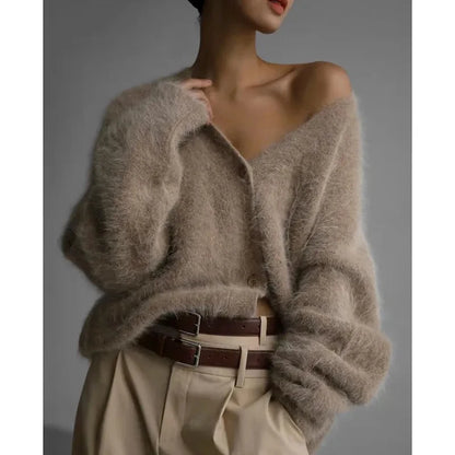 Imitation Mink Fur Knit Cardigan
