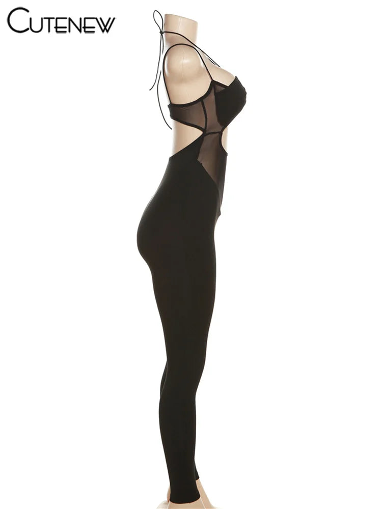 Mesh Spaghetti Strap Jumpsuit