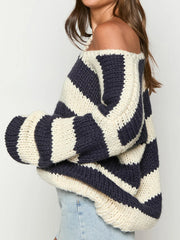 Striped Contrast V-Neck Sweater