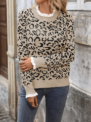 Leopard Print Lace Patchwork Sweater