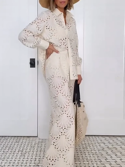 Hollow Lapel Shirt Pants Set