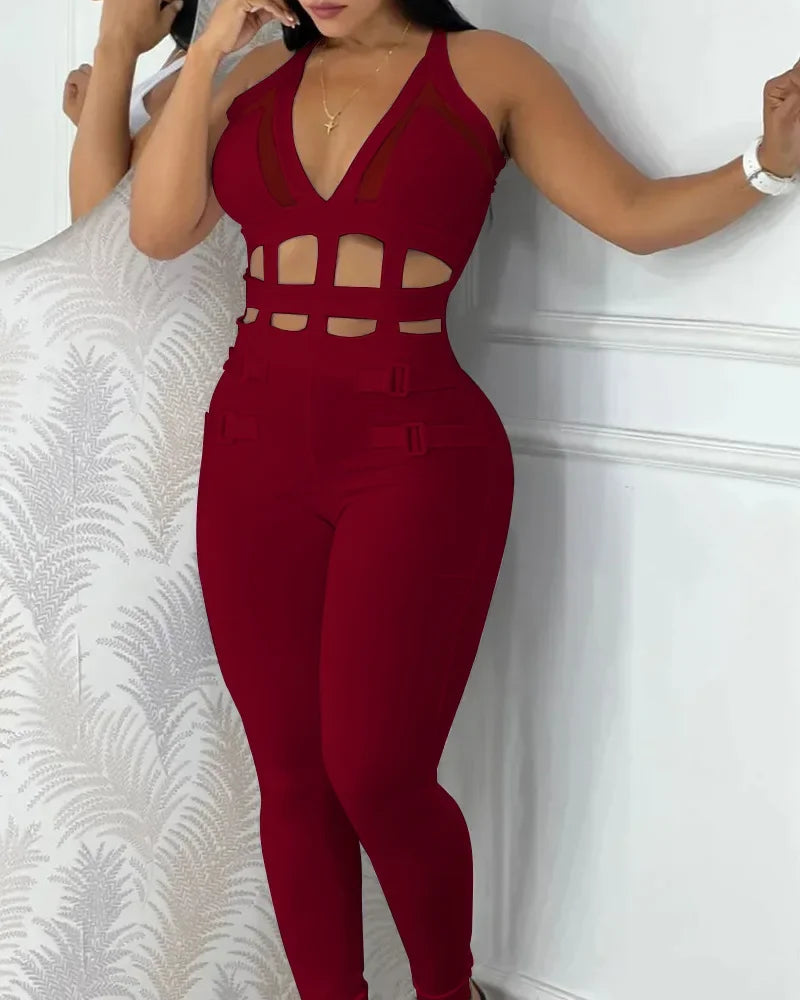 Halter Cutout Printed Jumpsuit