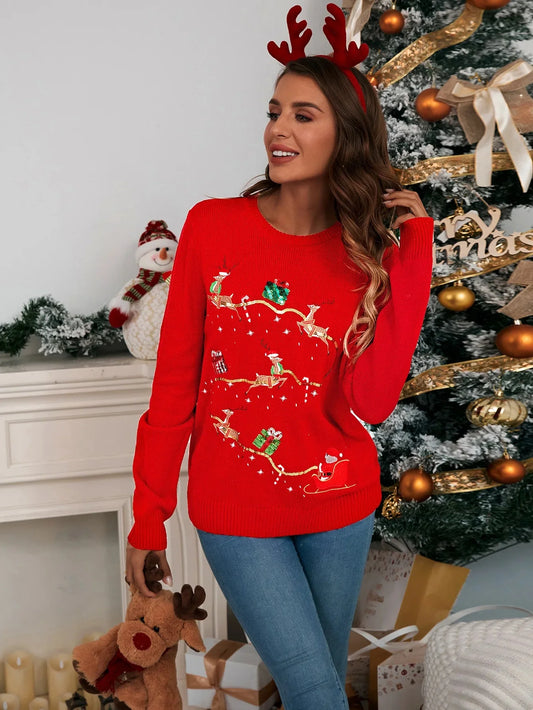 Embroidered Deer Christmas Sweater