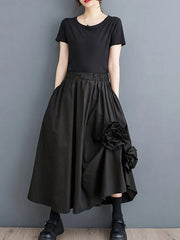 Black Vintage High Waist Midi Skirt
