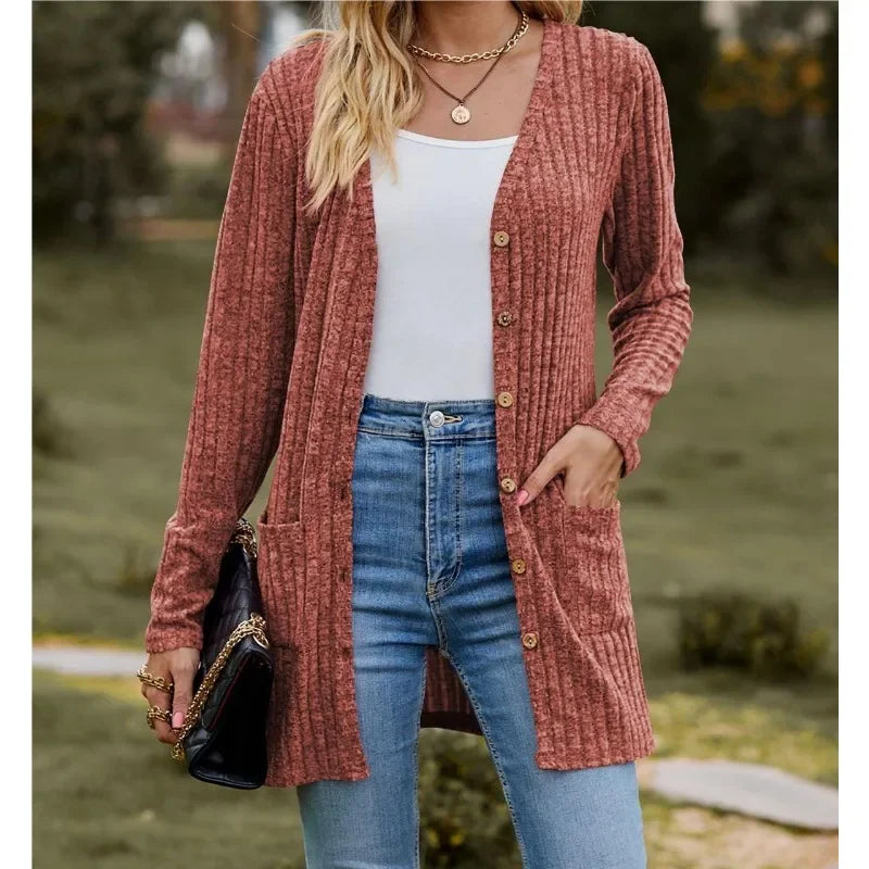 V-Neck Button Knit Cardigan