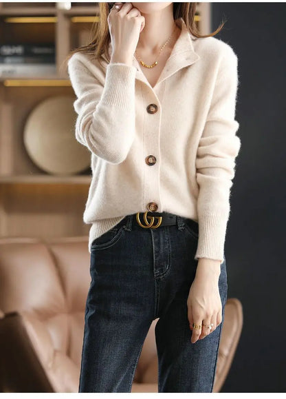 Stand Collar Knit Cardigan