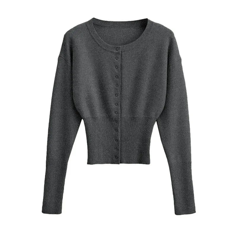 Round Neck Button Knit Cardigan