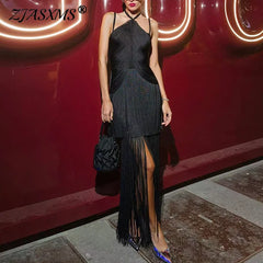 Hollow Halter Tassel Mini Dress