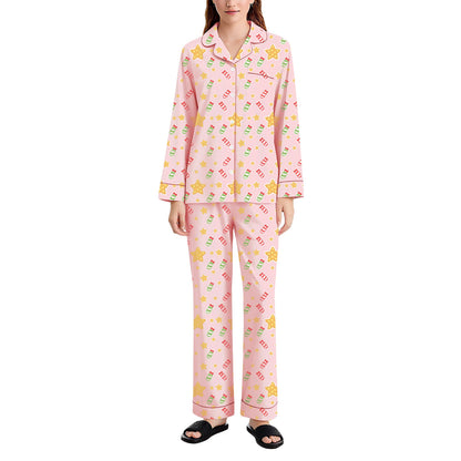 Cartoon Print Christmas Pajama Set