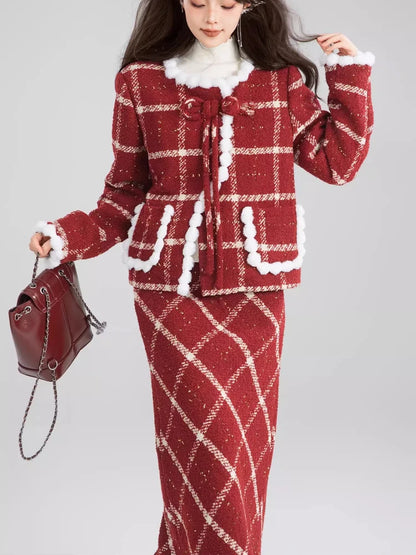 Women’s Red Plaid Christmas Two-Piece Set