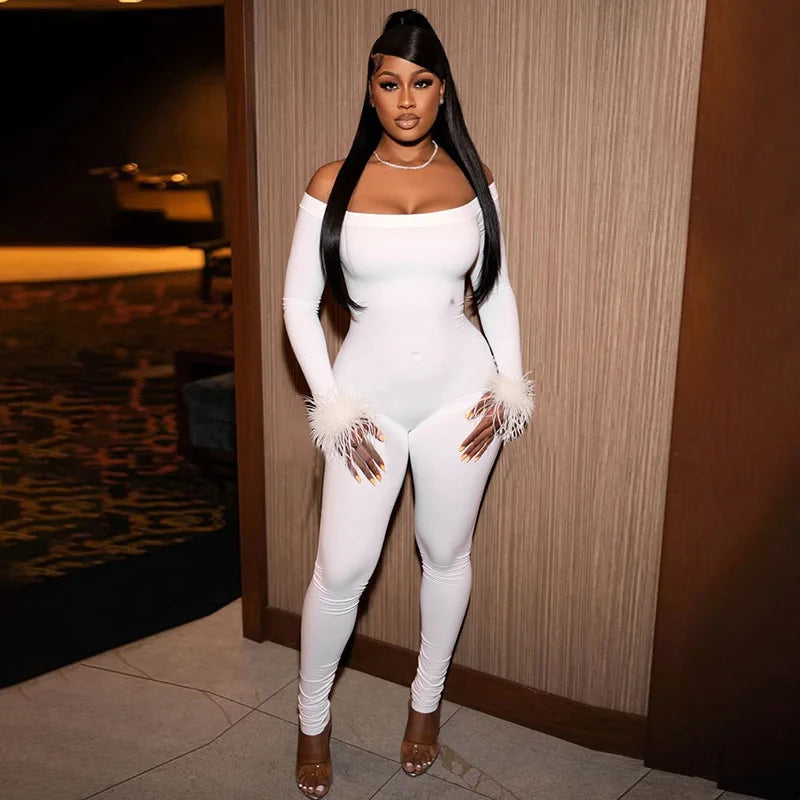 Faux Fur Off Shoulder Jumpsuit