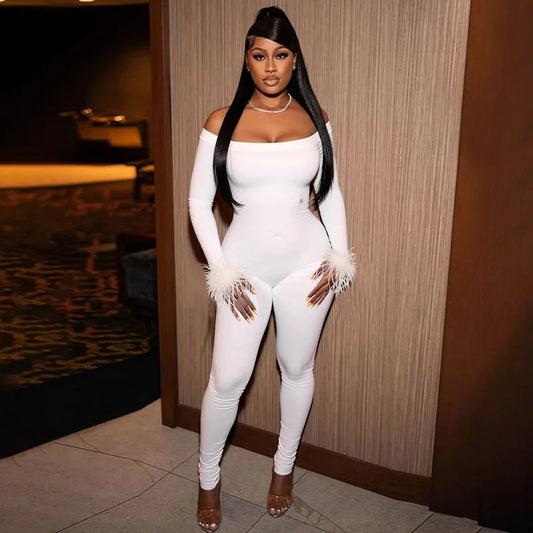 Faux Fur Off Shoulder Jumpsuit
