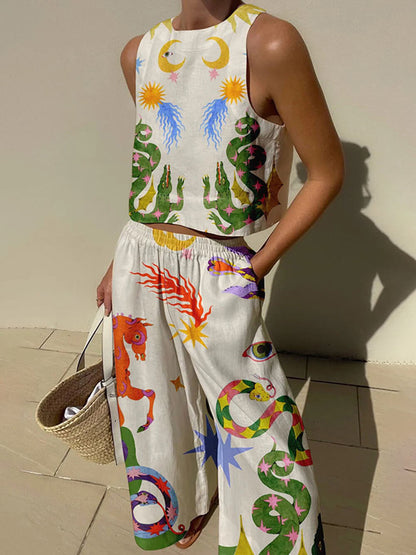 Print Tank Top Two-piece Pants Set