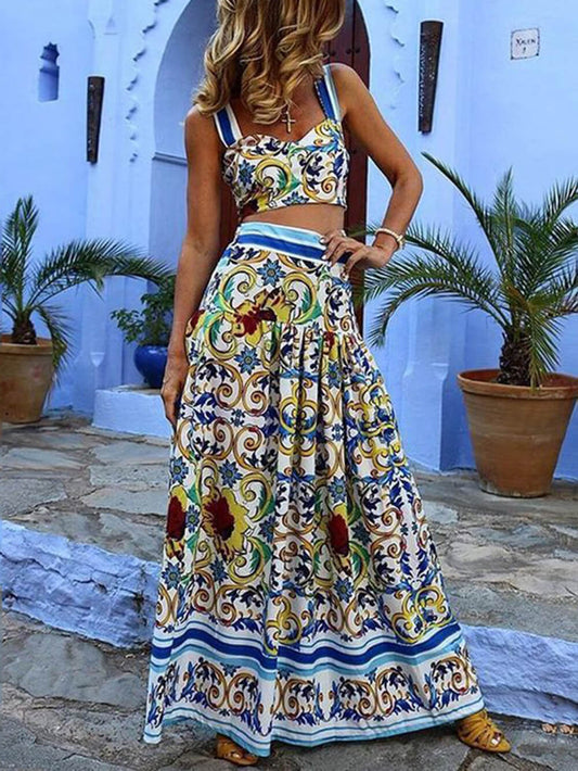 Printed Halter Neck Dress Set