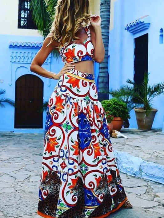 Printed Halter Neck Dress Set