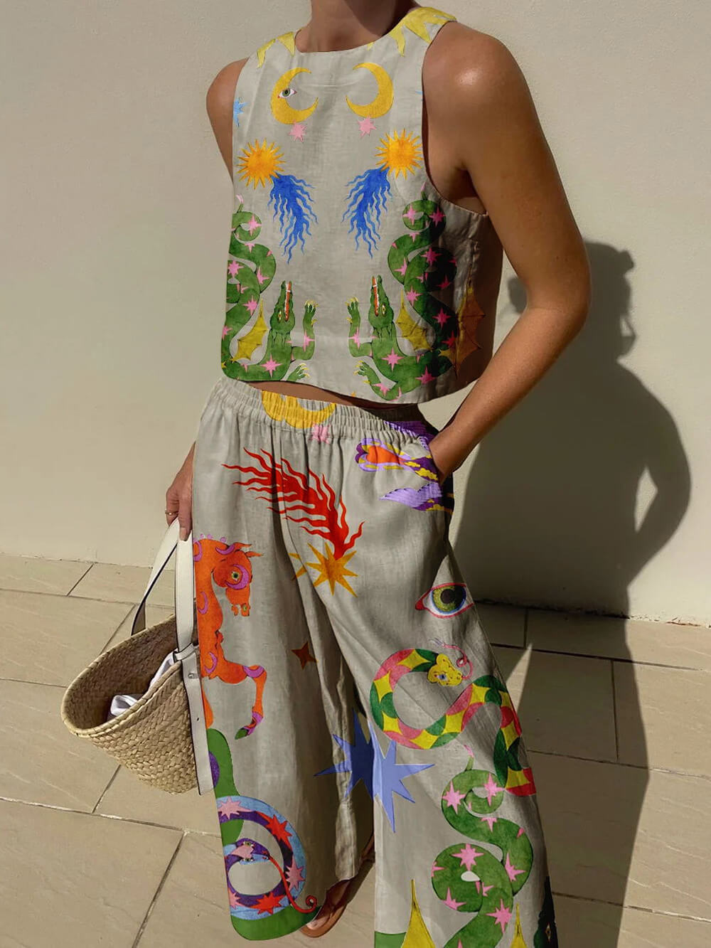 Print Tank Top Two-piece Pants Set