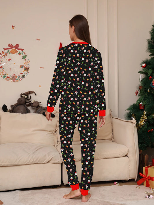 Black Santa & Reindeer Print Pajama Set