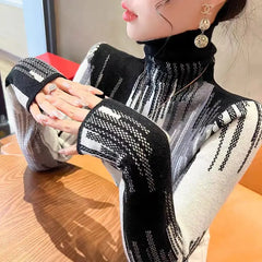 Patchwork Turtleneck Knit Sweater