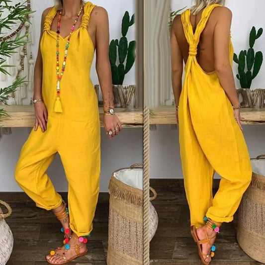 Backless Knotted Bib Jumpsuit