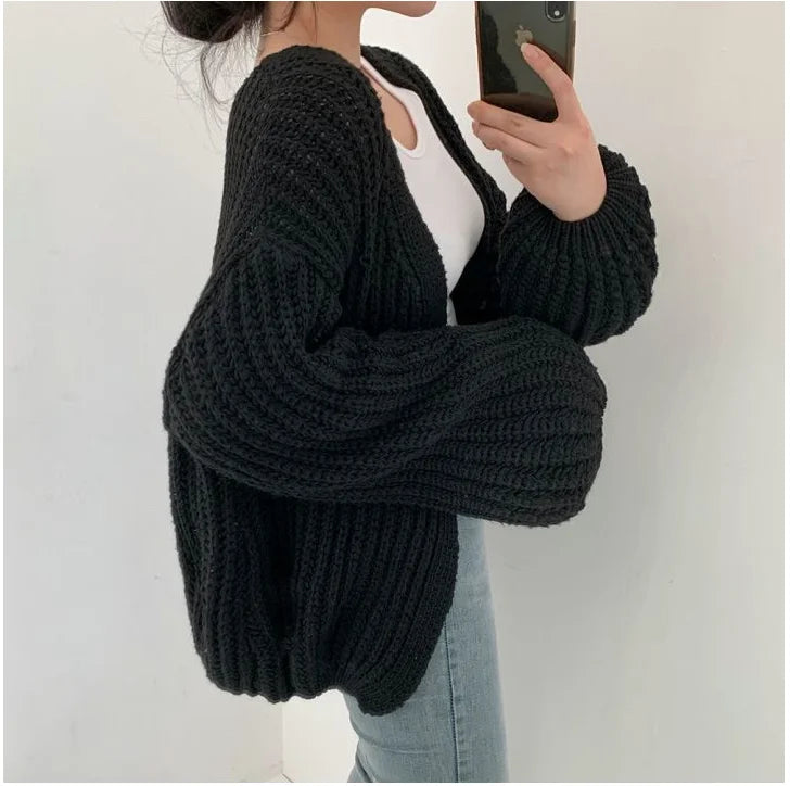 Lantern Sleeve Knit Cardigan