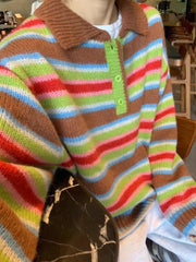 Polo Neck Striped Knit Sweater
