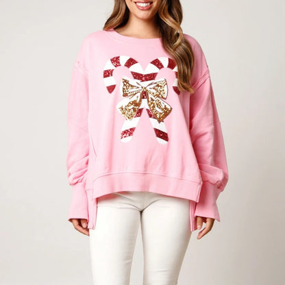 Candy Cane Print Sequin Sweatshirt