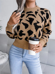 Leopard Print Round Neck Sweater