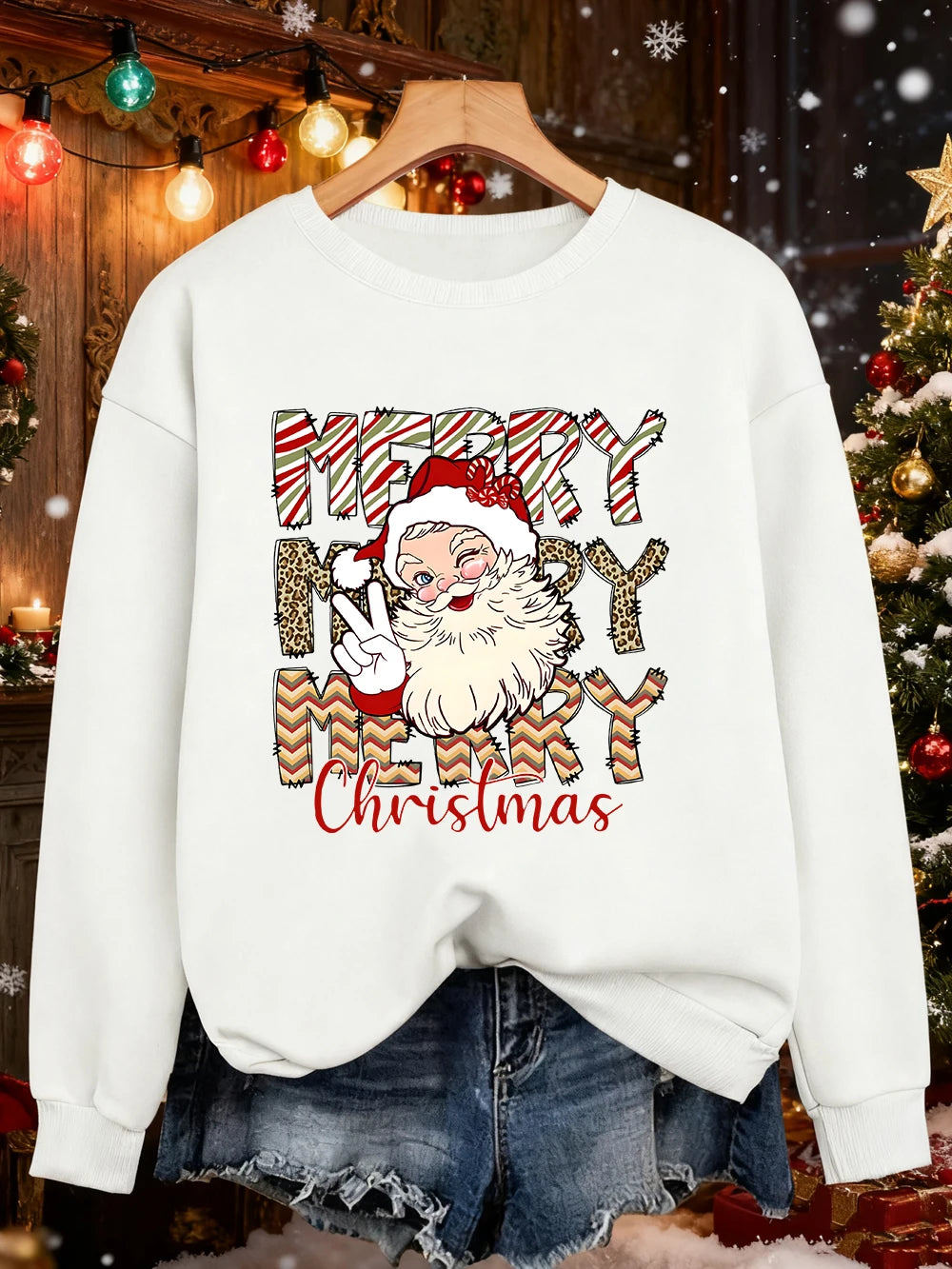 Santa Claus Print Christmas Sweatshirt