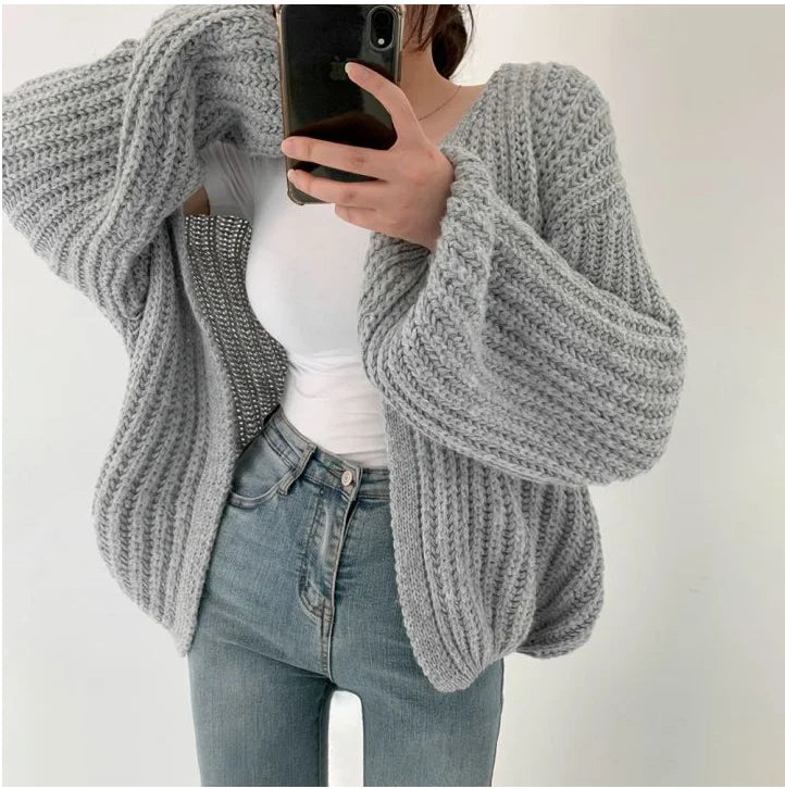 Lantern Sleeve Knit Cardigan