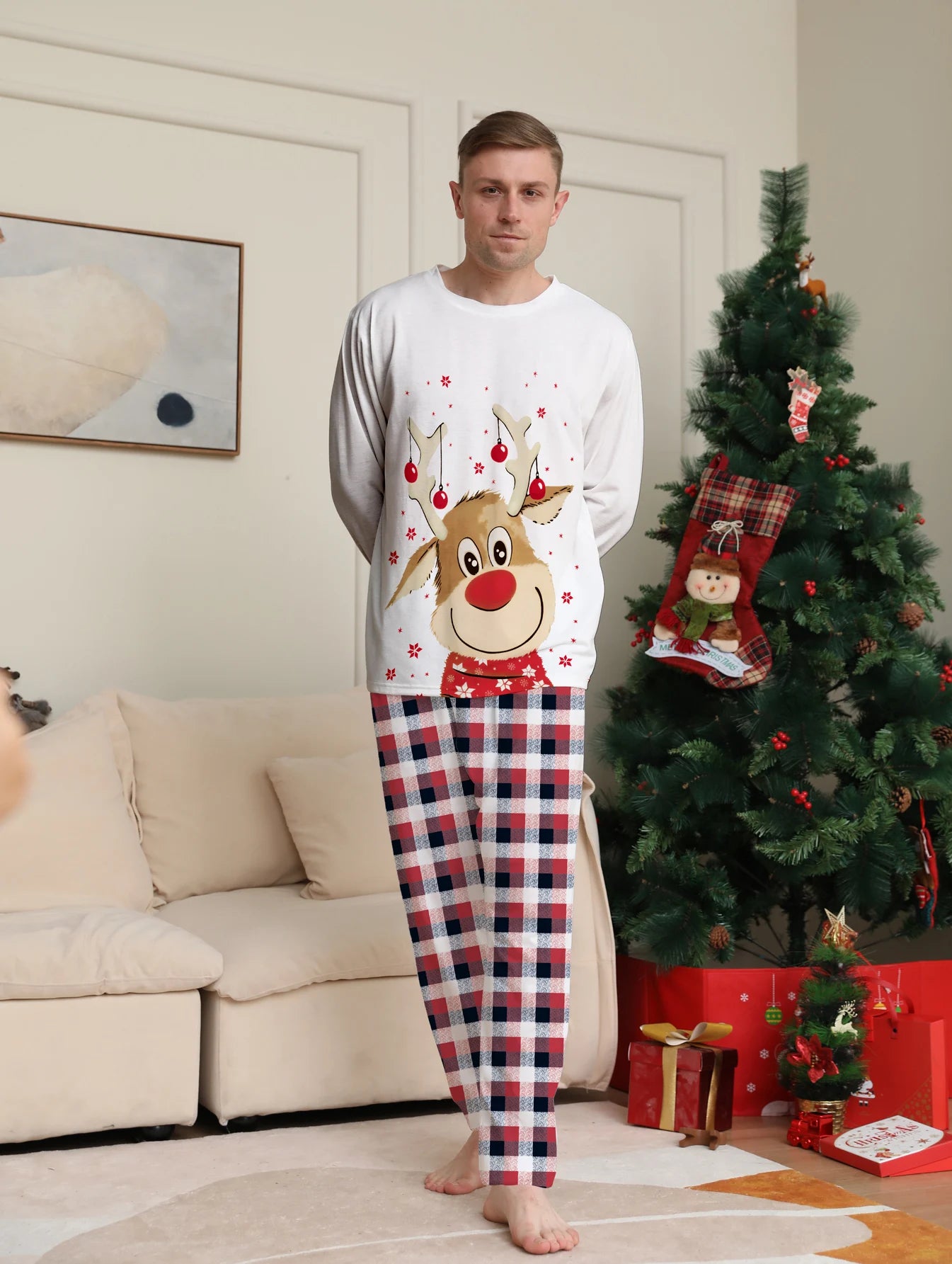 Long Sleeve Top & Plaid Pants Set