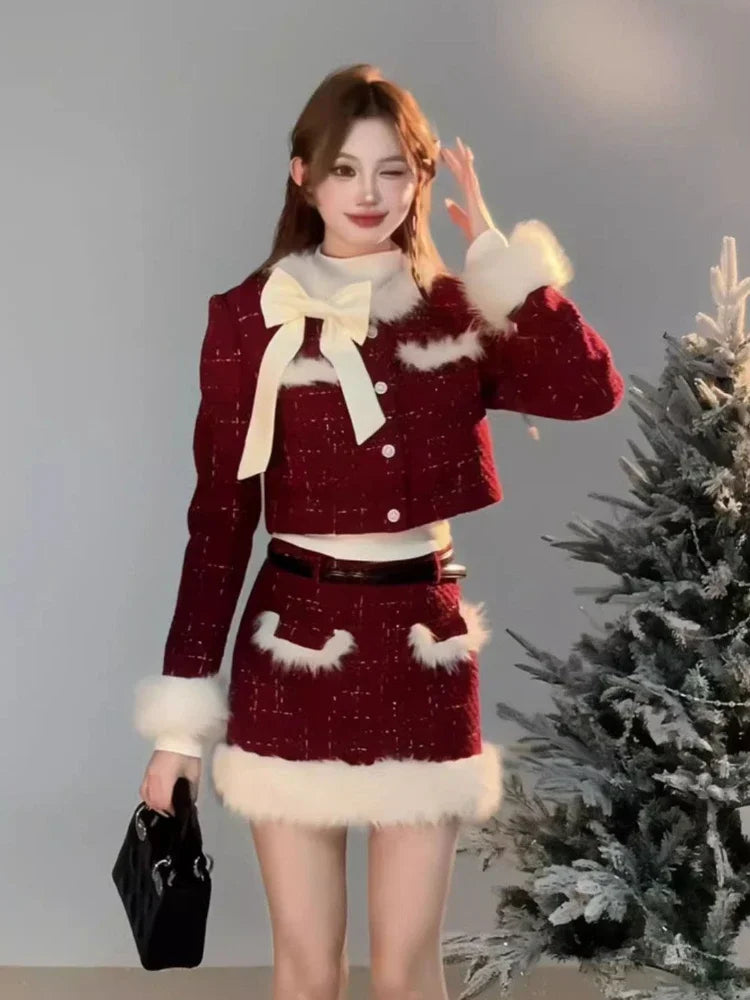 Women’s Red Tweed Plaid Two-Piece Set