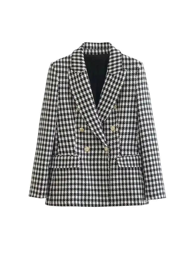 Double Breasted Houndstooth Blazer