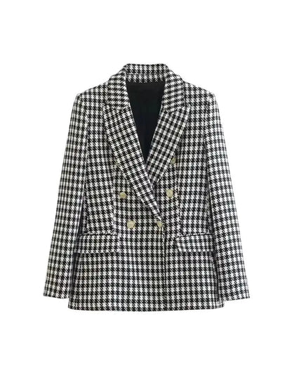 Double Breasted Houndstooth Blazer