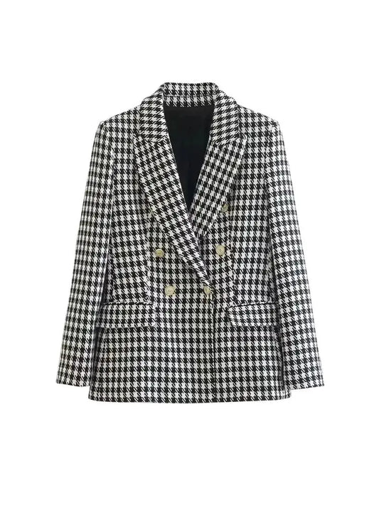 Double Breasted Houndstooth Blazer