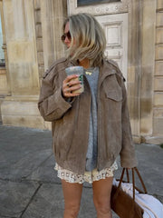 Suede Stand Collar Bomber Jacket