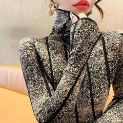 High Neck Striped Knit Sweater