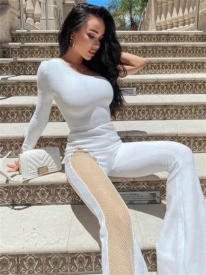 Mesh Patchwork One-Shoulder Jumpsuit