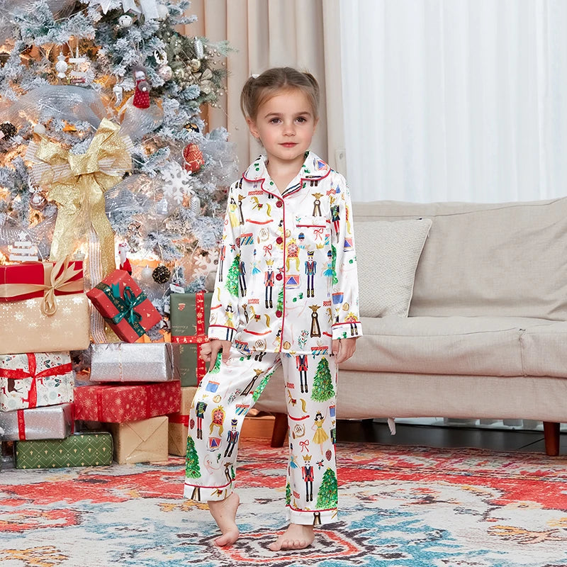 Christmas Tree & Gifts Print Satin Pajama Set