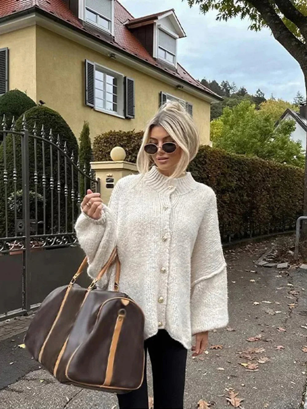 Lapel Cardigan with Metal Buttons