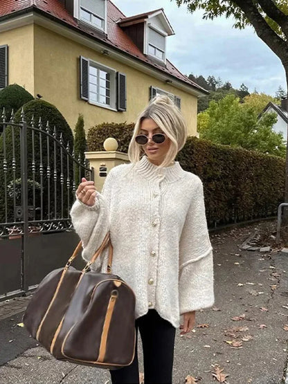 Lapel Cardigan with Metal Buttons