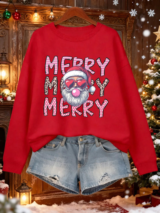 Merry Christmas Santa Claus Print Sweatshirt