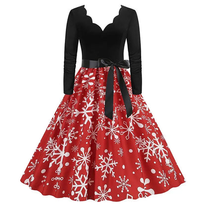 Vintage V-Neck Christmas Dress