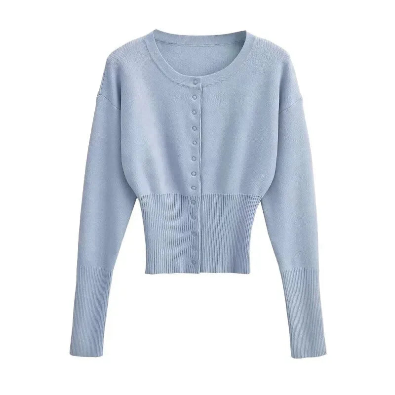 Round Neck Button Knit Cardigan