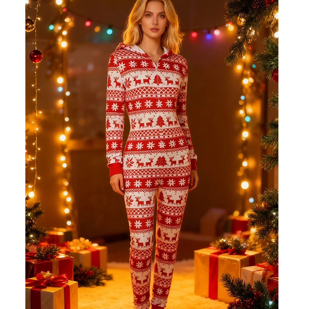 Snowflake Print Christmas Romper Pajamas