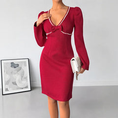Red Deep V-Neck Dress