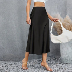 Satin High Waist A-Line Skirt